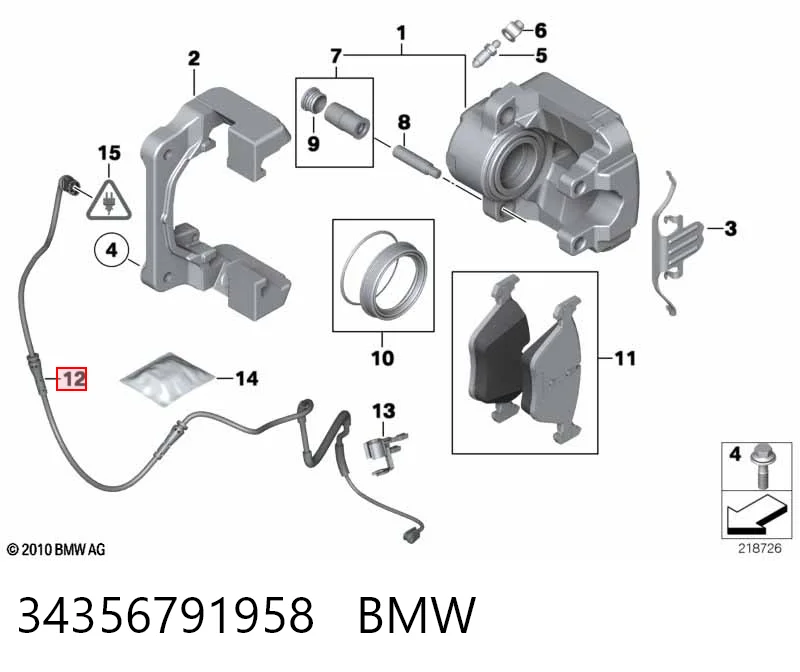 34356791958 BMW Czujnik zużycia klocków hamulcowych przedni