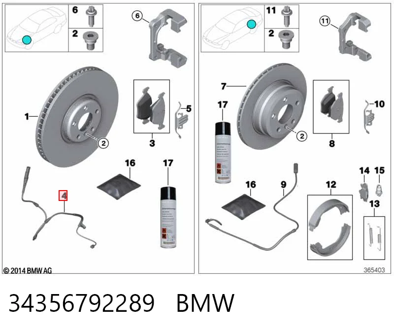 34356792289 BMW Czujnik zużycia klocków hamulcowych przedni