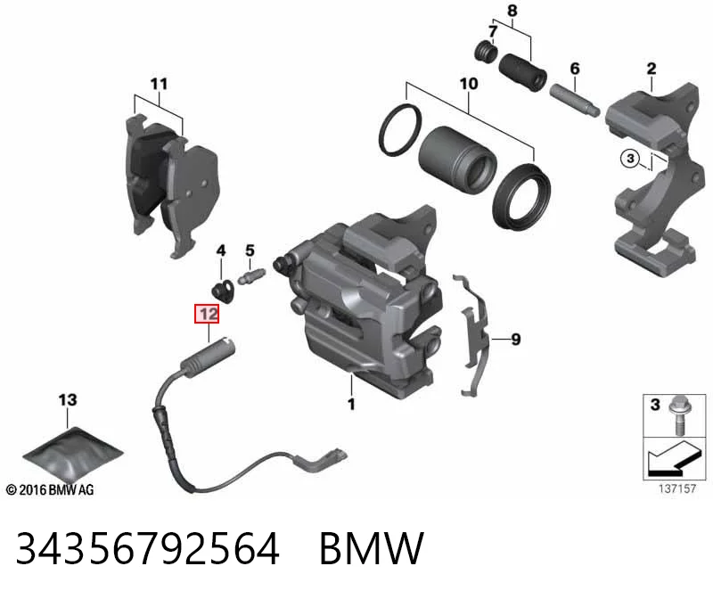 34356792564 BMW Czujnik zużycia klocków hamulcowych tylny