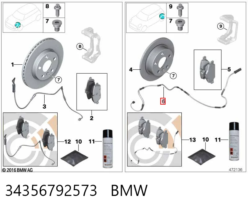 34356792573 BMW Czujnik zużycia klocków hamulcowych tylny