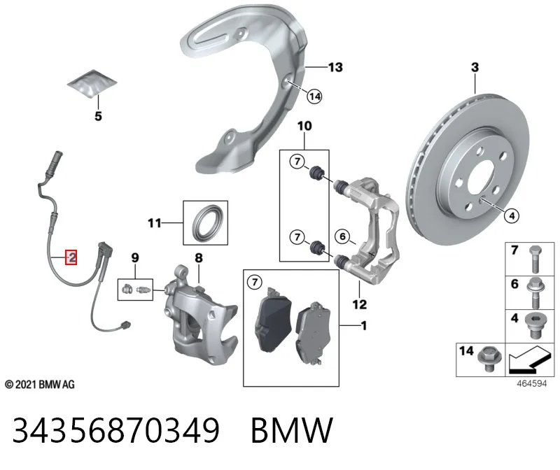 34356870349 BMW Czujnik zużycia klocków hamulcowych przedni