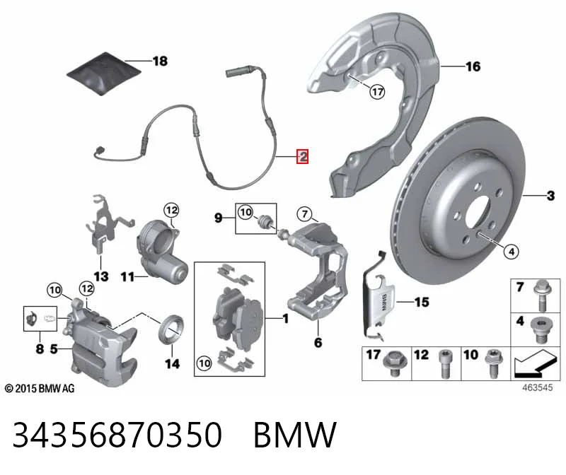 34356870350 BMW Czujnik zużycia klocków hamulcowych tylny