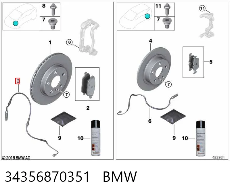 34356870351 BMW Czujnik zużycia klocków hamulcowych przedni