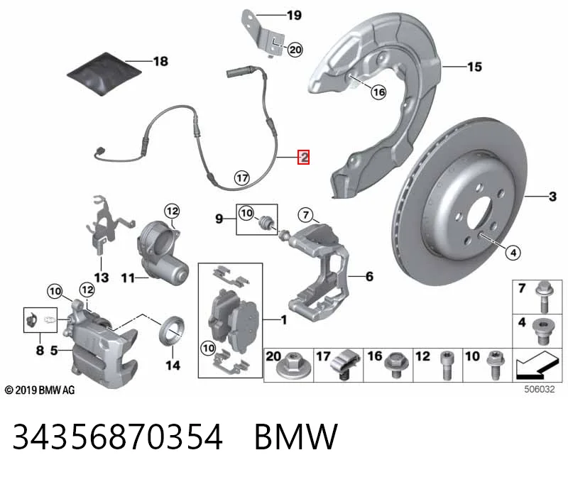34356870354 BMW Czujnik zużycia klocków hamulcowych prawy tylny