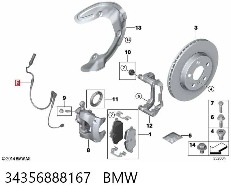 34356888167 BMW Czujnik zużycia klocków hamulcowych przedni lewy