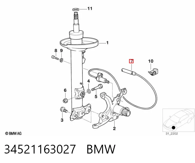 34521163027 BMW Czujnik ABS przedni prawy