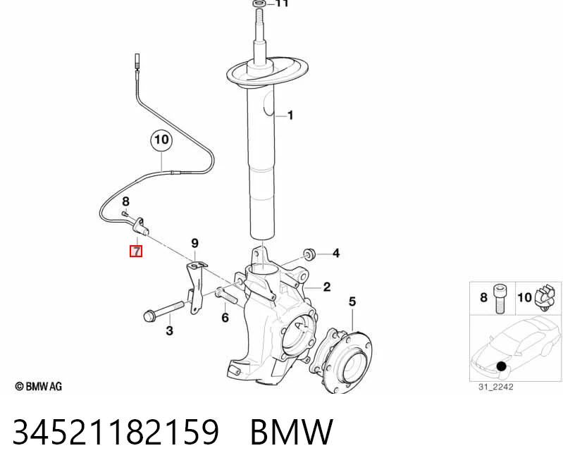 34521182159 BMW Czujnik ABS przedni