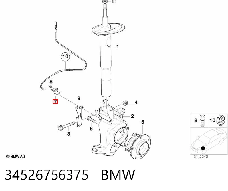 34526756375 BMW Czujnik ABS przedni