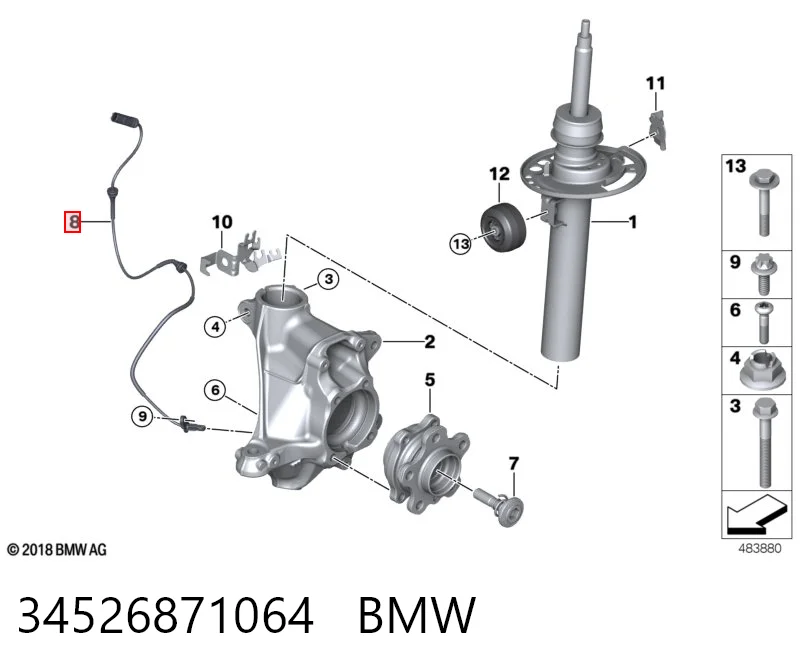 34526871064 BMW Czujnik ABS przedni