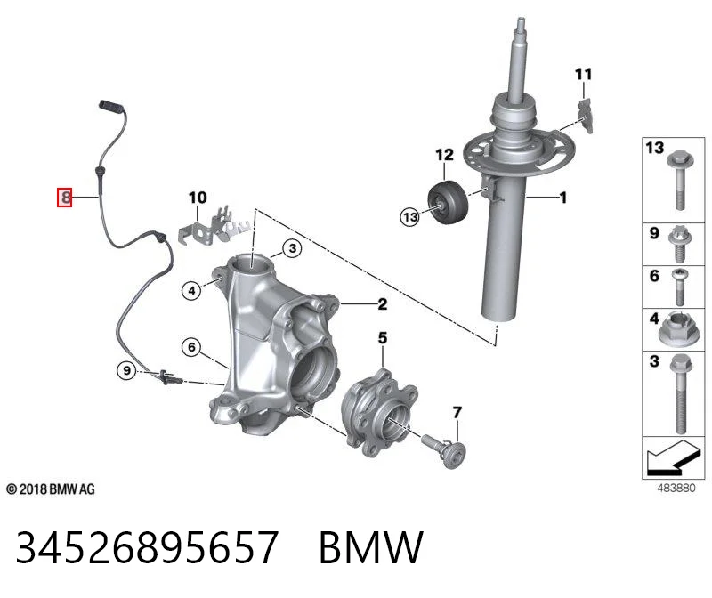 34526895657 BMW Czujnik ABS przedni