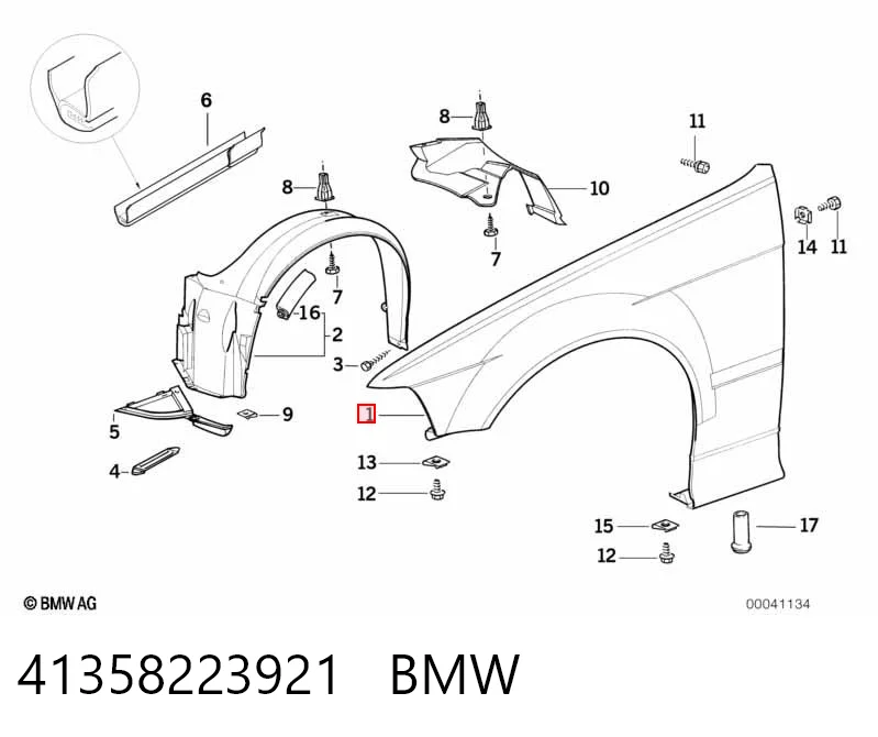 Do koszyka Błotnik przedni lewy BMW 3  E36