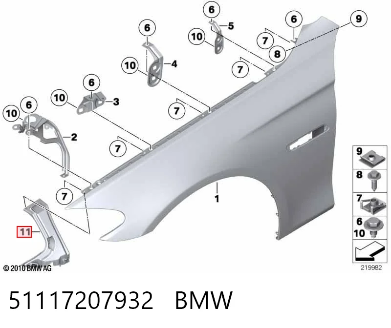 51117207932 BMW Wspornik do mocowania błotnika przedniego prawy przedni