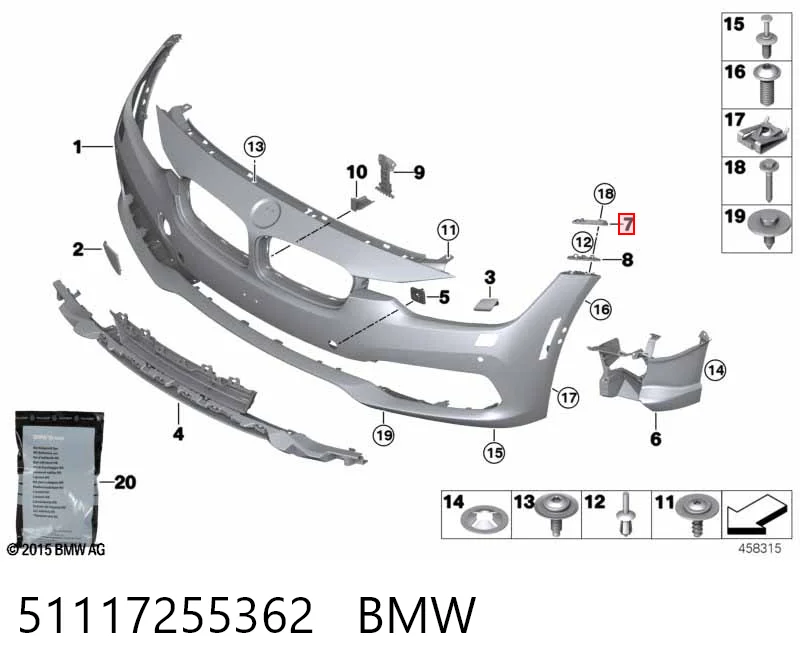 51117255362 BMW Wspornik do mocowania błotnika przedniego prawy przedni