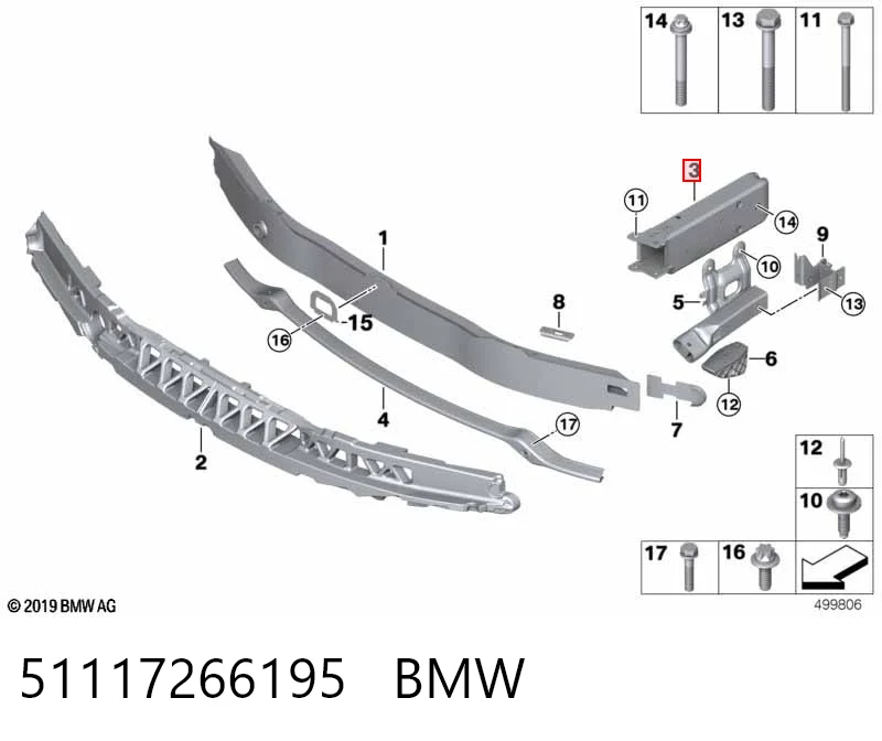 51117266195 BMW Wspornik wzmocnienia zderzaka przedniego