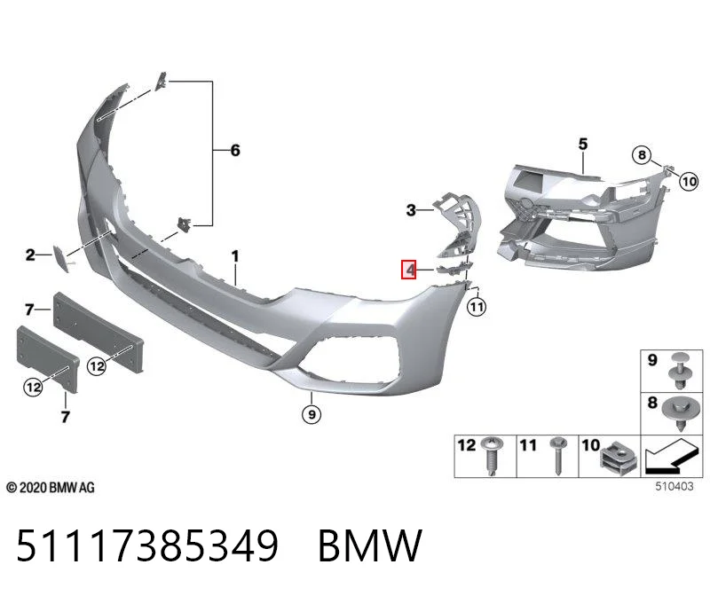 51117385349 BMW Prowadnica zderzaka przedniego lewa