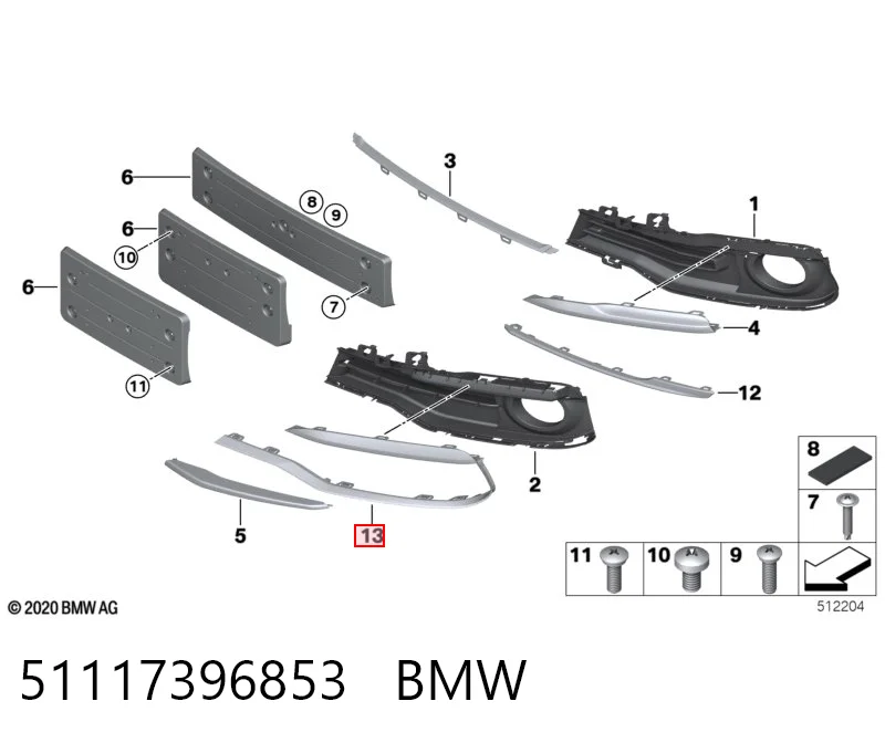 51117396853 BMW Listwa ochronna kratki zderzaka przedniego lewa