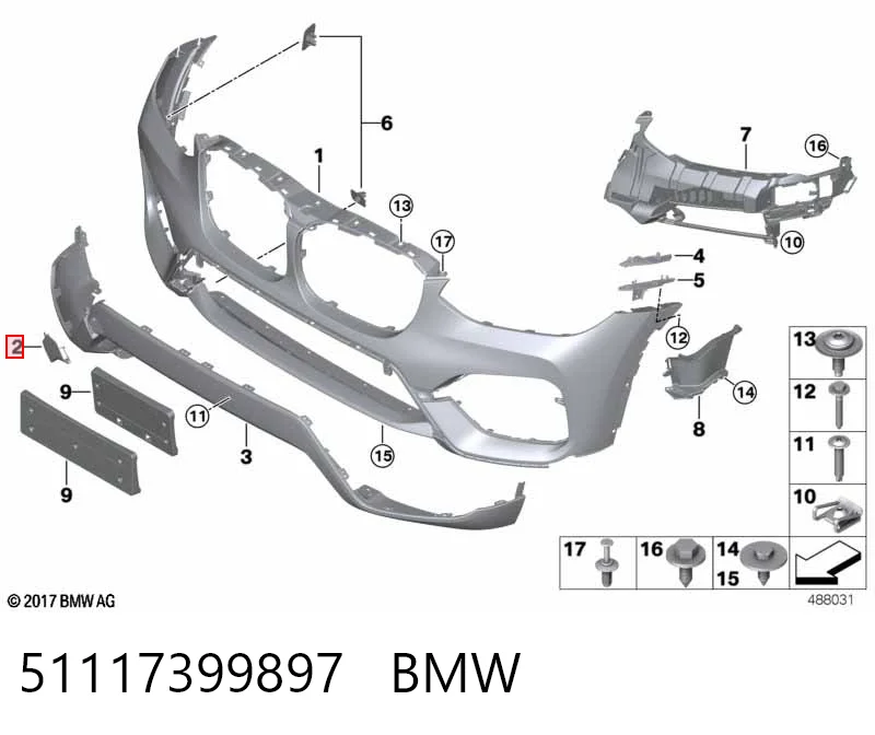 51117399897 BMW Zaślepka haku holowniczego zderzaka przednia