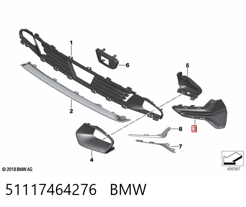 51117464276 BMW Kratka zderzaka przedniego prawa