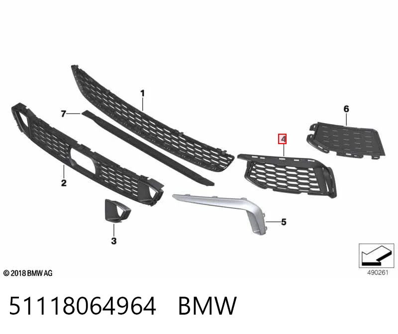51118064964 BMW Kratka zderzaka przedniego prawa