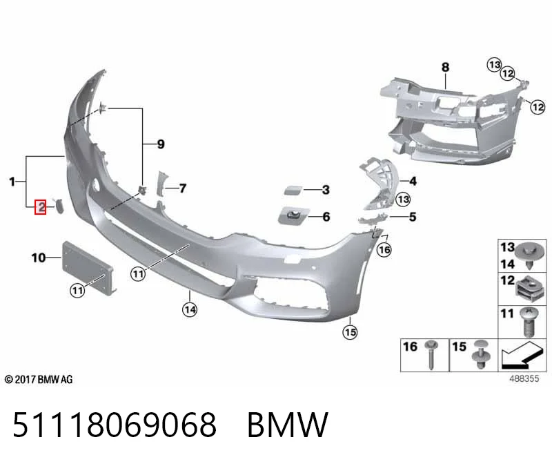 Zaślepka haku holowniczego zderzaka przednia do BMW 5  G30, F90