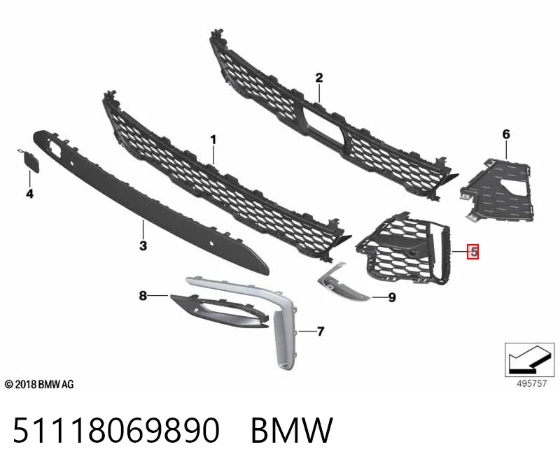 51118069890 BMW Kratka zderzaka przedniego dolna