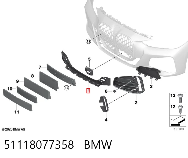 51118077358 BMW Kratka zderzaka przedniego środkowa