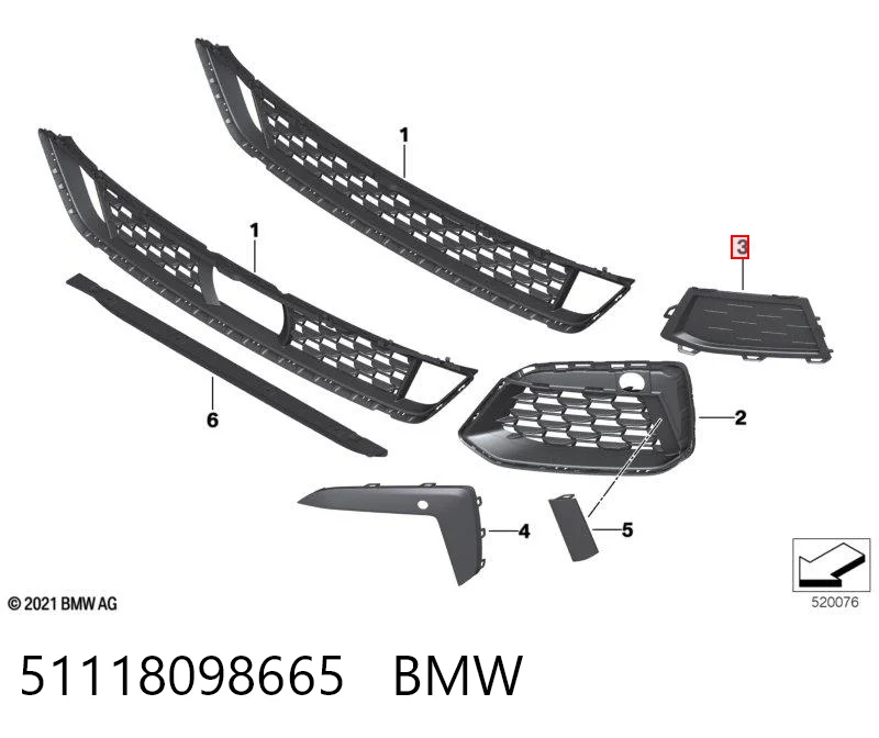 51118098665 BMW Listwa ochronna kratki zderzaka przedniego lewa