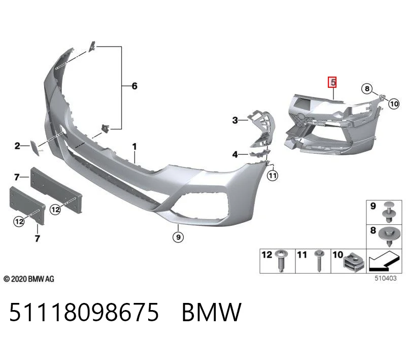51118098675 BMW Wspornik mocowania lampy przeciwmgielnej lewej
