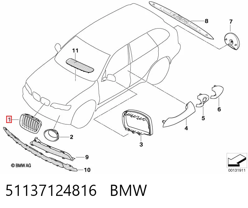 51137124816 BMW Atrapa chłodnicy prawa
