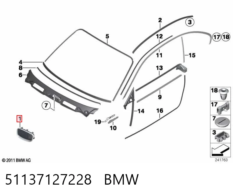 51137127228 BMW Atrapa chłodnicy prawa