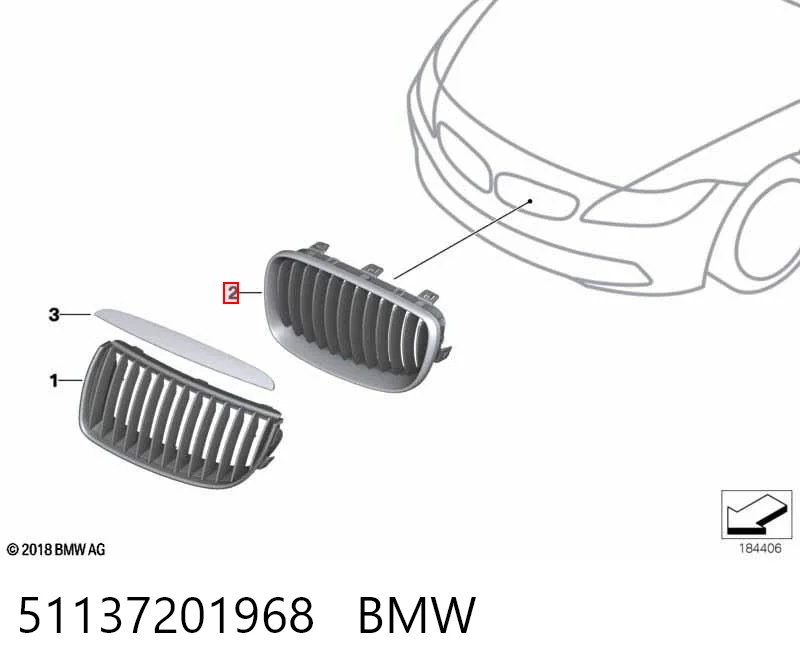 51137201968 BMW Atrapa chłodnicy prawa