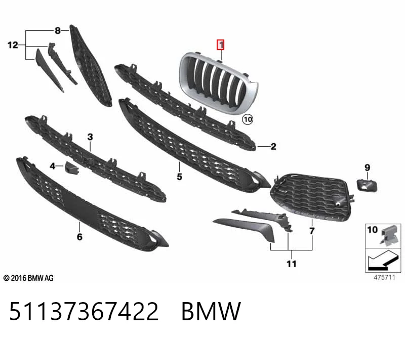 51137367422 BMW Atrapa chłodnicy prawa