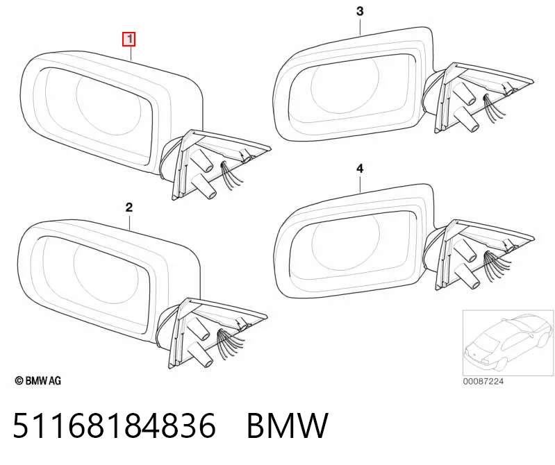 Lusterko wsteczne prawe BMW 5 kombi (E39) (1997 - 2004) cena, od 75,57 USD