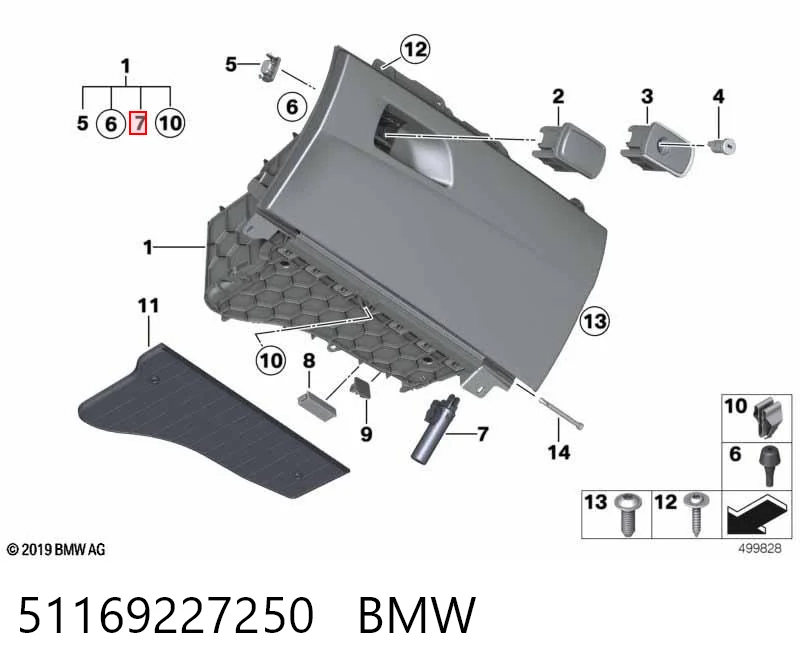 51169227250 BMW Amortyzator pokrywy schowka podręcznego