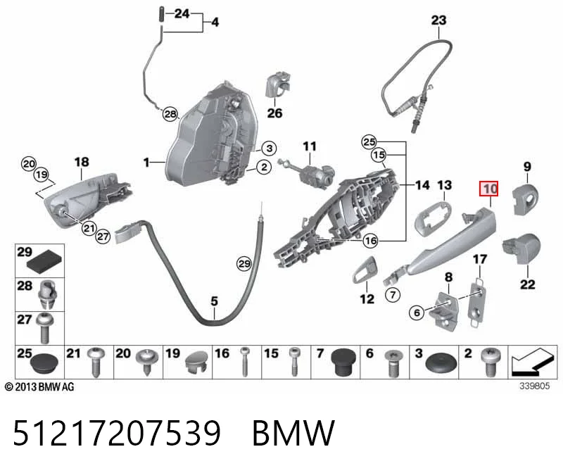 51217207539 BMW Klamka drzwi tylnych zewnętrzna lewa