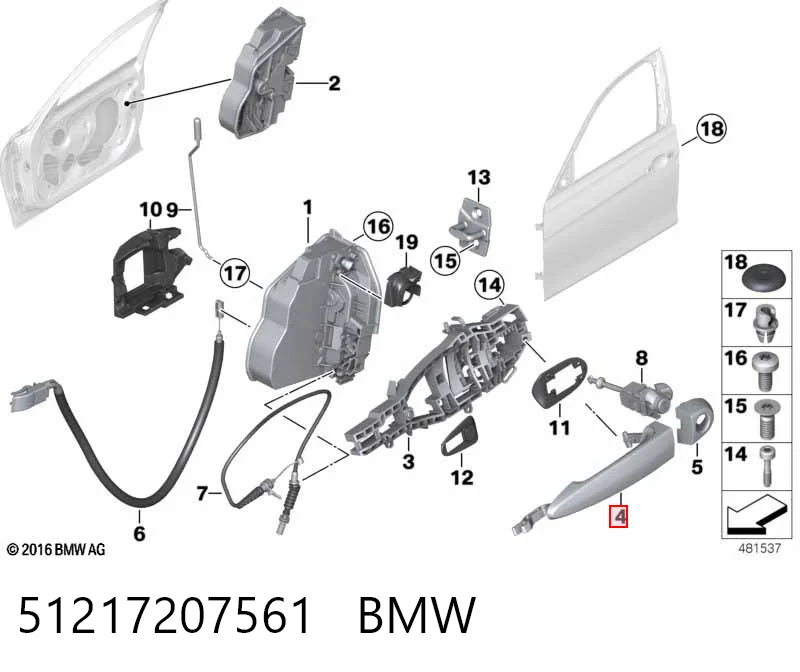 51217207561 BMW Klamka drzwi lewych zewnętrzna przednia/tylna