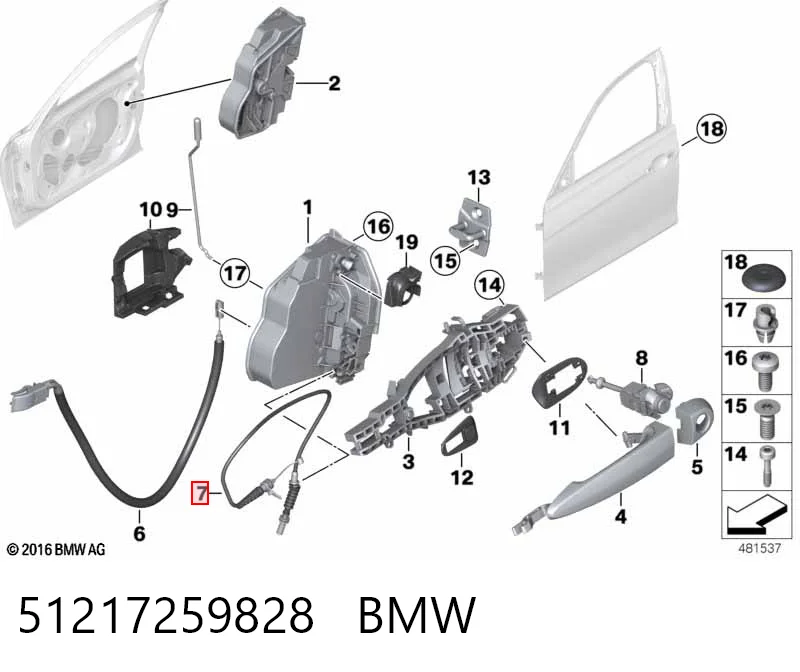 51217259828 BMW Linka (cięgno) otwierania zamka drzwi przednich lewych