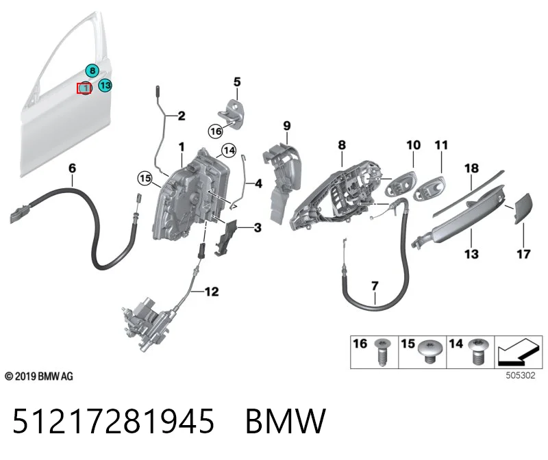 51217281945 BMW Zamek drzwi przednich lewych