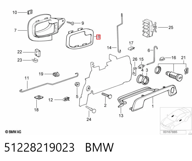 51228219023 BMW Obicie klamki wewnętrznej drzwi przednich lewych