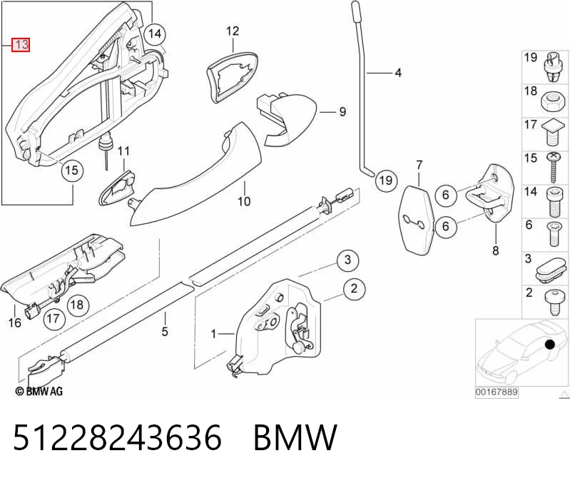51228243636 BMW Pałąk zewnętrznej klamki drzwi tylnych prawych