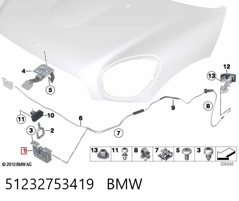 51232753419 BMW Zamek maski lewy