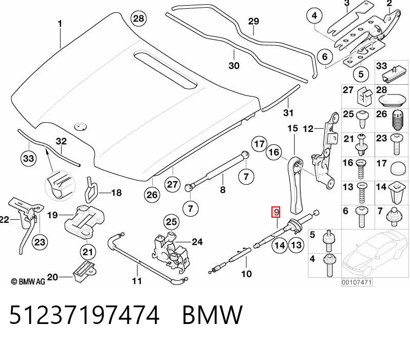 51237197474 BMW Linka otwierania maski tylna