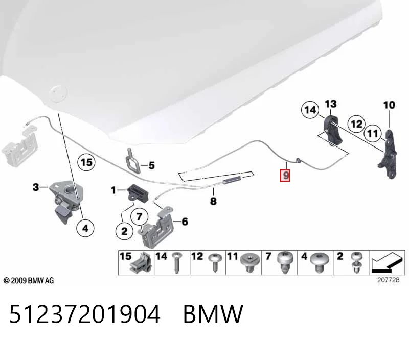 51237201904 BMW Linka otwierania maski tylna