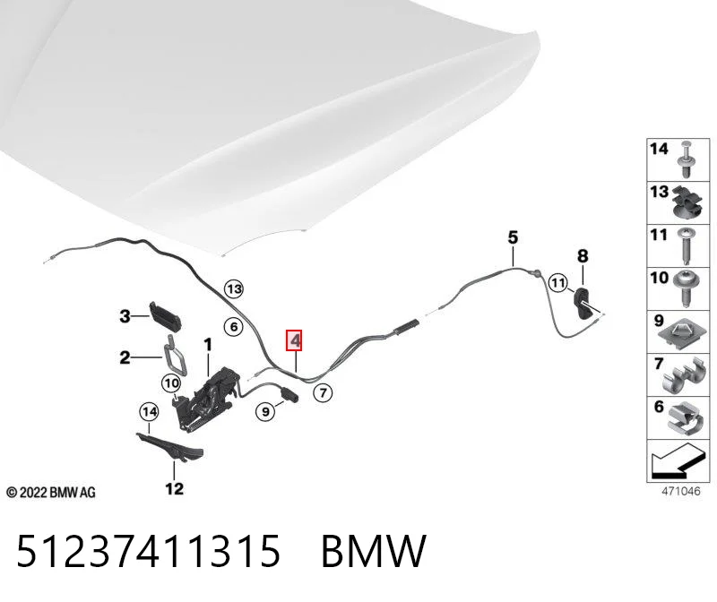 51237411315 BMW Linka otwierania maski przednia