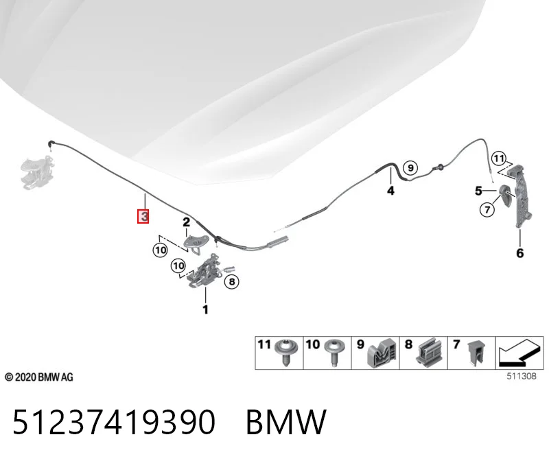 51237419390 BMW Linka otwierania maski przednia