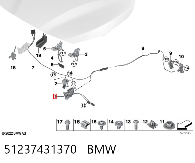51237431370 BMW Zamek maski prawy
