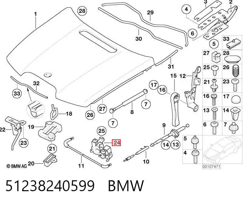 Zamek maski do BMW 7  E65, E66, E67