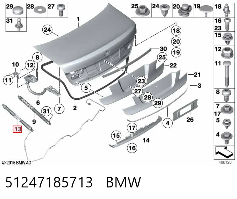 Amortyzator klapy bagażnika (3/5 drzwi-tylnych) do BMW 7  F01, F02, F03, F04
