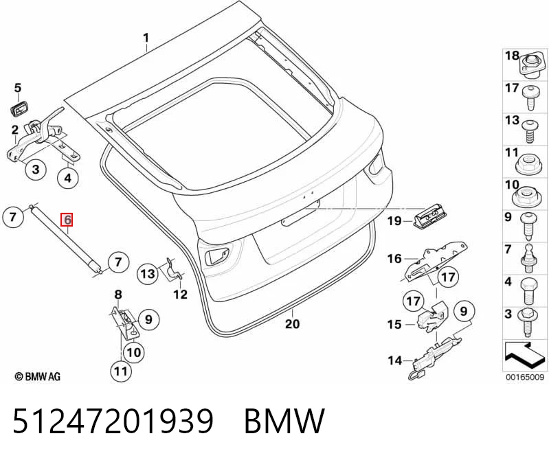51247201939 BMW Amortyzator klapy bagażnika (3/5 drzwi-tylnych)