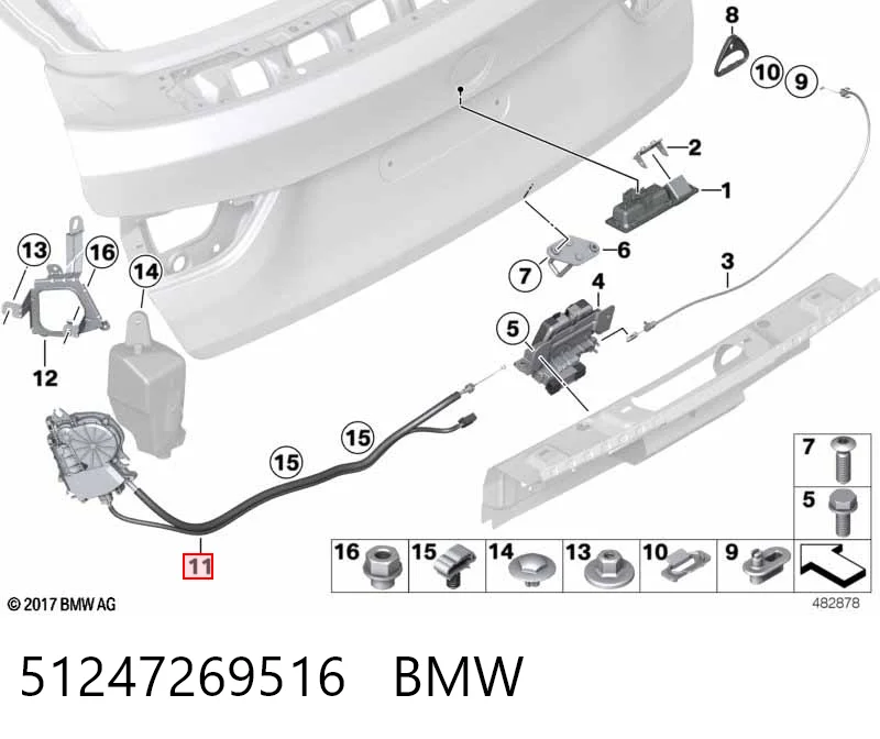 51247269516 BMW Silniczek zamka klapy bagażnika (drzwi 3/5 tylnych)